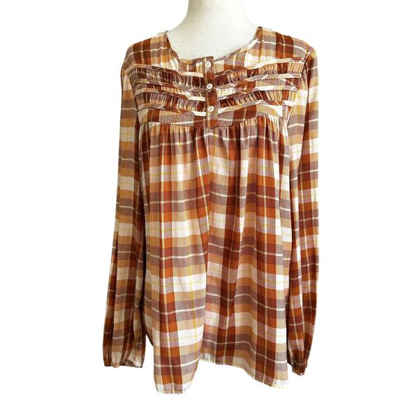 Lauren Conrad Tops - 56-37 Lauren Conrad Brown Plaid Top Women's Size Small | 56-37